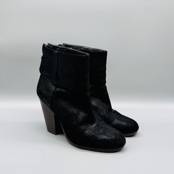 Rag & Bone Boots Womens 8 Black Leather Ankle Newbury Block Heel Back Zip Bootie - Picture 1 of 8